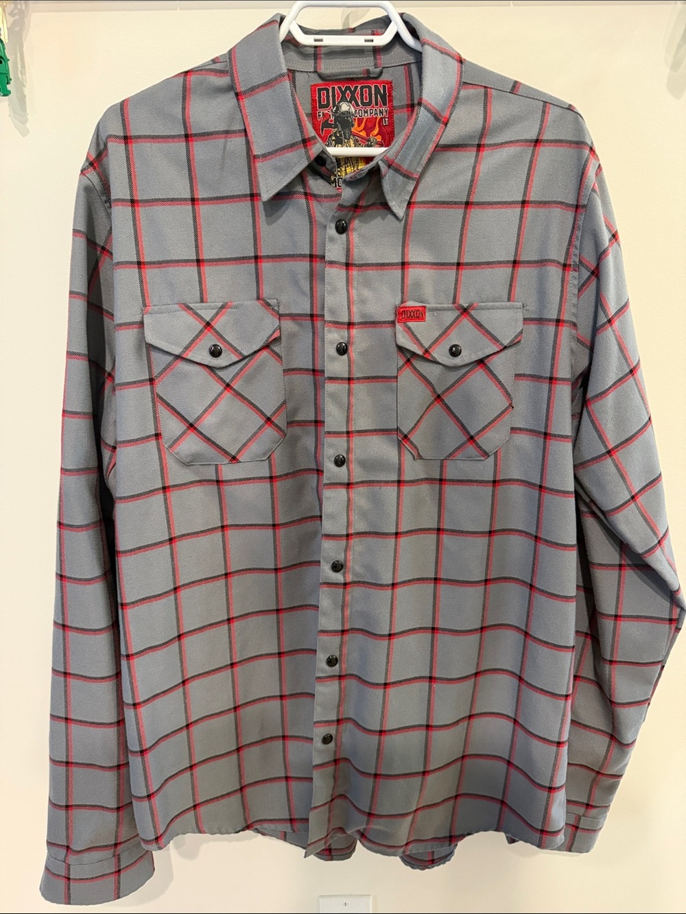 DIXXON Men’s Gray Plaid Button-Down Shirt “Smoke Eater” Flannel